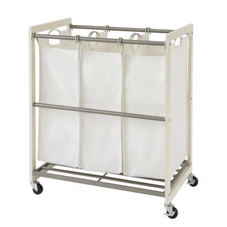 TRINITY 3Bag White Laundry Cart Champagne 32 x 27 x 17 in TBFPNC2103